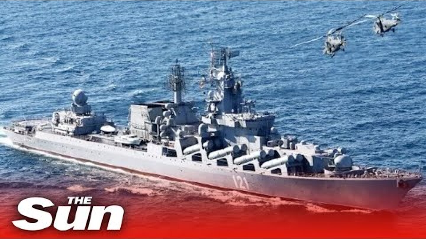 Ukraine ‘SINKS’ Russian Black Sea flagship as missile strike engulfs cruiser in flames