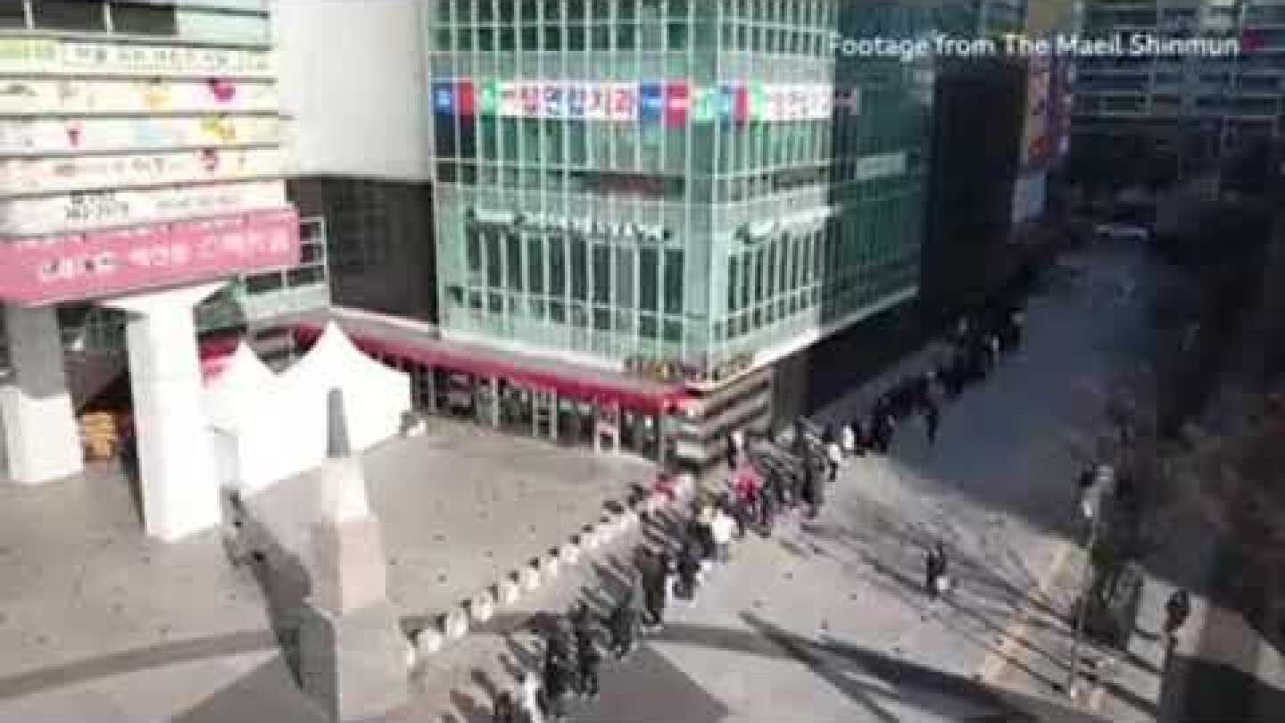 Coronavirus: Drone captures massive queue for masks in South Korea