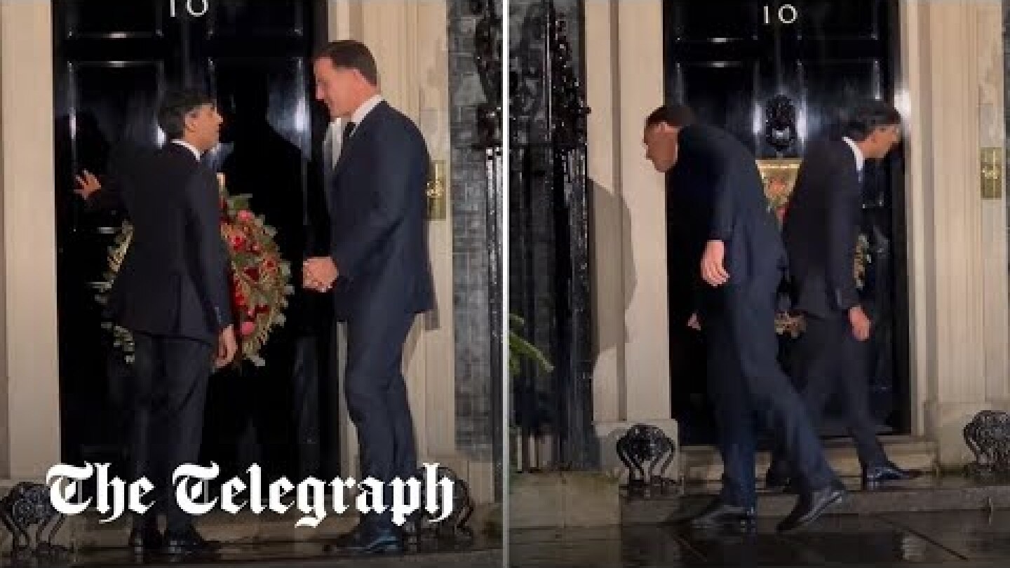 Moment Rishi Sunak gets stuck outside No10 greeting Dutch premier Mark Rutte