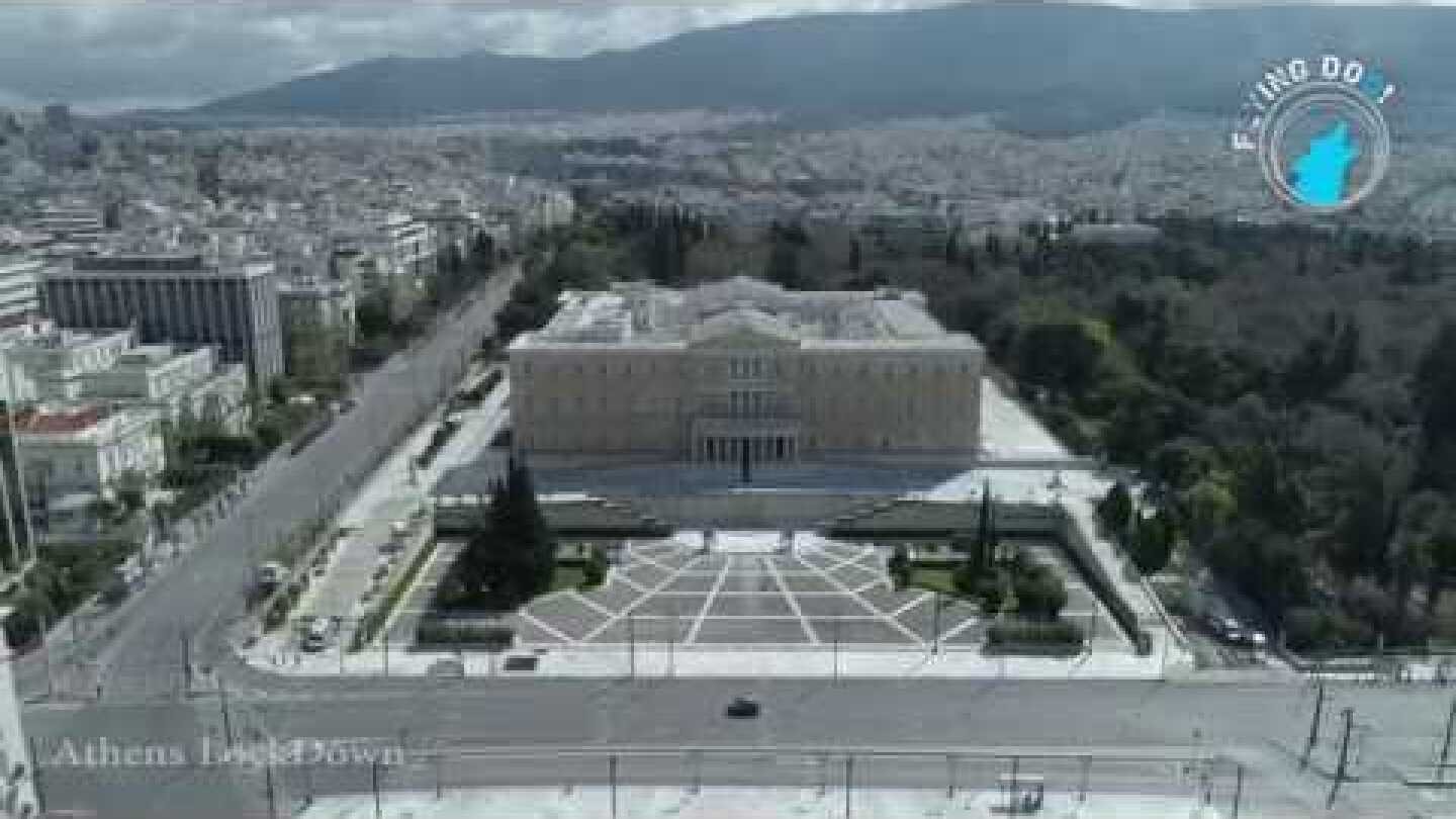 Center of Athens Greece Covid-19 LockDown - Video Drone Footage