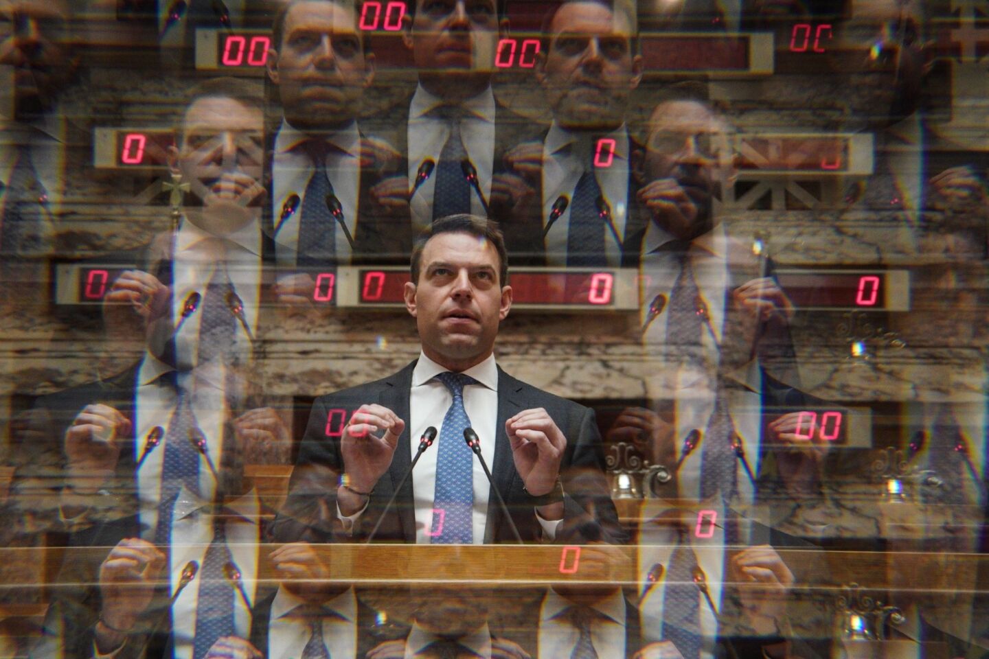 Συνεδρίαση της Κοινοβουλευτικής Ομάδας του ΣΥΡΙΖΑ υπό την προεδρία του Στέφανου Κασσελάκη, στην αίθουσα της Γερουσίας, στις 17 Δεκεμβρίου 2023