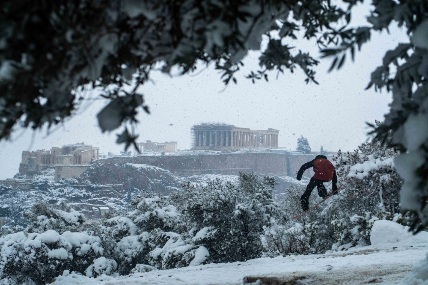 Snowboard στην Ακρόπολη