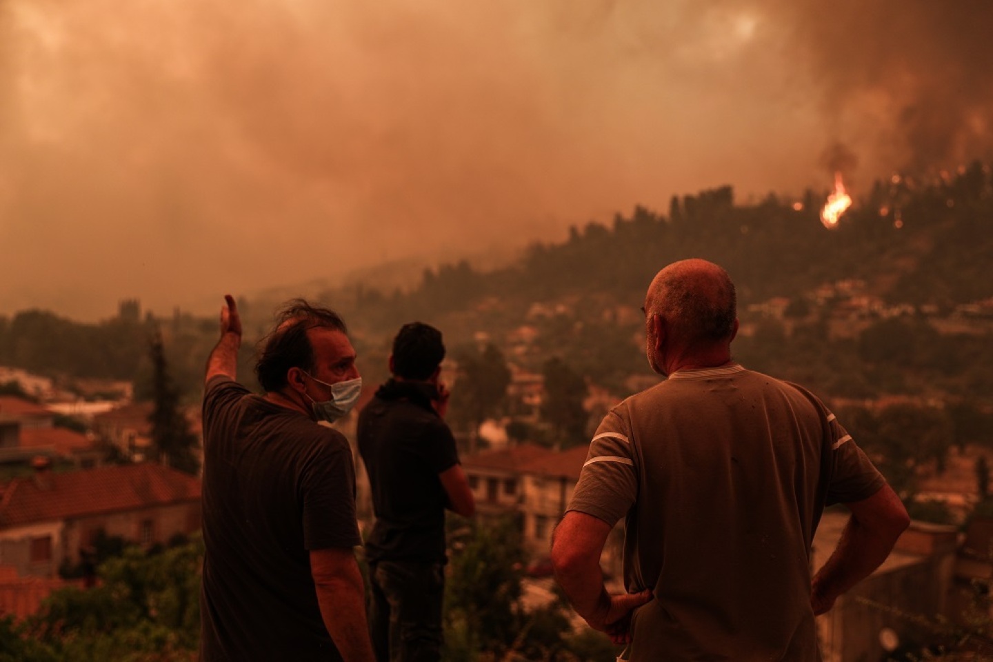 Στιγμιότυπο από την πυρκαγιά στο χωριό Γούβες, στη Βόρεια Εύβοια. 