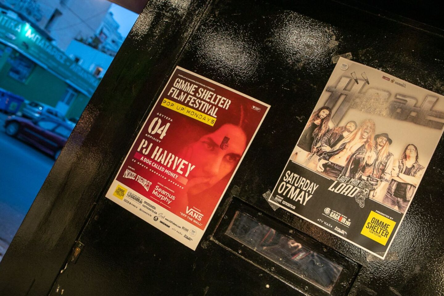 Αφίσες για τις εκδηλώσεις του Gimme Shelter Film Festival Pop Up Mondays.