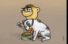 Ο Θανασάκης του Αρκά φροντίζει πυρόπληκτο σκυλάκι