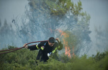 Πυροσβέστης επιχειρεί σε δασική πυρκαγιά