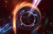 Καλλιτεχνική απεικόνιση της πιο μακρινής μαύρης τρύπας που εντόπισαν οι επιστήμονες