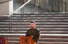 Στιγμιότυπο από την ομιλία του Βολοντίμιρ Ζελένσκι στην κεντρική αίθουσα του Κοινοβουλίου του Γουεστμίνστερ