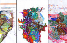 Τα έργα του Έντι Ράμα δημιουργούνται πάνω σε χαρτιά Α4, σελίδες από σημειωματάρια και δημόσια έγγραφα