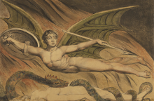 O Σατανάς βάζει σε πειρασμό την Εύα. Εικονογράφηση του Ουίλιαμ Μπλέικ, ο οποίος εμπνεύστηκε από τον «Χαμένο Παράδεισο» του Τζον Μίλτον