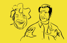 Σκίτσο του Βλάσση Μπονάτσου και του Λευτέρη Πανταζή από τον Φώτη Πεχλιβανίδη