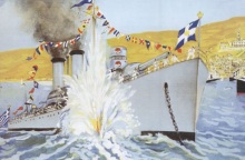 Καλλιτεχνική απεικόνιση του τορπιλισμού της «Έλλης» από εφημερίδα της εποχής