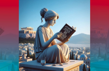 Για να φτιάξουμε αυτή την εικόνα, δώσαμε στο Bing Image Creator που χρησιμοποιεί το DALL-E την οδηγία «A person reading Athens Voice free press below the Acropolis». Τα συμπεράσματα δικά σας!