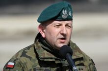 The commander of the 18th Mechanized Division, general Jaroslaw Gromadzinski during joint military maneuvers of Polish and American soldiers at the military training ground in Nowa Deba, Poland, 08 April 2022