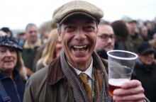British politician Nigel Farage reacts during the Old Surrey Burstow and West Kent Boxing Day annual meet in Chiddingstone, Britain, 26 December 2023. Hunting with horses and hounds is a Boxing Day tradition in Britain. Since the fox hunting ban following the introduction of the Hunting Act in 2004, modified hunts take place using scented trails for the animals to follow. EPA/NEIL HALL