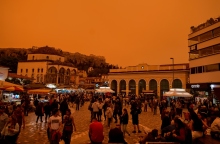 κτιρια, κόσμος, αγορά, πορτοκαλί ουρανός