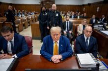 Republican presidential candidate, former US President Donald Trump awaits the start of proceedings in his criminal trial at the New York State Supreme Court in New York, USA, 02 May 2024. Trump is facing 34 felony counts of falsifying business records related to payments made to adult film star Stormy Daniels during his 2016 presidential campaign.