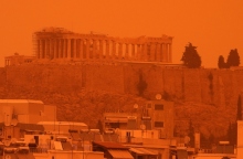 ακροπολη, σπιτια, πορτοκαλί ουρανος