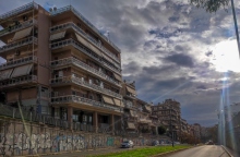 συννεφα, ουρανος, πολυκατοικιες, δρομος