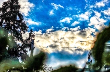 ουρανος, συννεφα, δεντρα, ηλιος