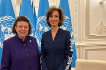 Η υπουργός Πολιτισμού Λίνα Μενδώνη με την αποχωρούσα Γενική Διευθύντρια της  UNESCO Audrey Azoulay