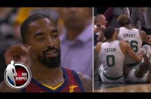 JR Smith waves goodbye to Marcus Smart after Cavs-Celtics scuffle | NBA Preseason Highlights