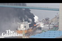 Huge fireball from South Korean oil tanker caught on dashcam