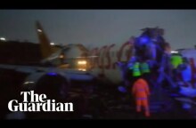 Passenger jet breaks apart after skidding off track at Istanbul airport