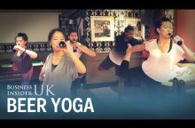 People are doing yoga while drinking beer