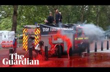 Fake blood sprayed on Treasury in Extinction Rebellion protest