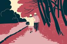 Ζευγάρι ηλικιωμένων περπατά χέρι-χέρι