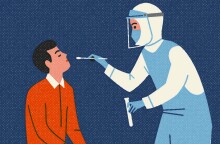 Εικονογράφηση για τον κορωνοϊό - Γιατρός φροντίζει ασθενή