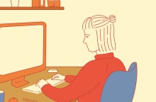 Εικονογράφηση - Γυναίκα πληκτρολογεί σε υπολογιστή