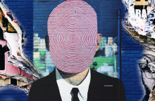 Γκράφιτι που απεικονίζει άνθρωπο με δακτυλικό αποτύπωμα αντί για κεφάλι