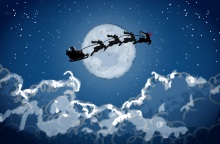 Χριστουγεννιάτικη εικονογράφηση του Άγιου Βασίλη στο έλκυθρό του