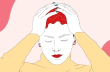 Εικονογράφηση γυναίκας που πιάνει το κεφάλι της