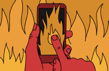 Εικονογράφηση χεριού που κοιτά το κινητό του