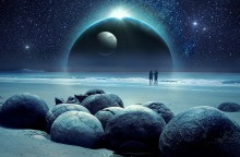 Εικονογράφηση που απεικονίζει ζευγάρι και πλανήτες