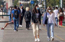 Κοπέλες με μάσκα για τον κορωνοϊό στη Νέα Παραλία Θεσσαλονίκης