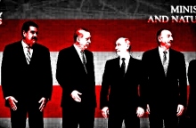 Εικονογράφηση που απεικονίζει τους πολιτικούς ηγέτες Μαδούρο, Ερντογάν, Πούτιν