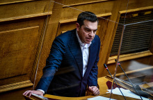 Ο Αλέξης Τσίπρας στο βήμα της Βουλής. Στιγμιότυπο από τη μέρα της συζητησης στην ολομέλεια της βουλής, για την κύρωση του κρατικού προϋπολογισμού για το 2022 