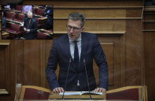 Ο υπουργός Επικρατείας Άκης Σκέρτσος (Ένθετη, ο βουλευτής ΣΥΡΙΖΑ Γιάννης Ραγκούδης)