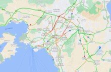Χάρτης με την κίνηση στους δρόμους της Αθήνας