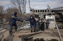 Βομβαρδισμένο τοπίο στο Ίρπιν της Ουκρανίας