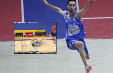 Μίλτος Τεντόγλου: Στιγμιότυπο από το άλμα που του χάρισε το χρυσό μετάλλιο στο Παγκόσμιο Πρωτάθλημα Κλειστού Στίβου στο Βελιγράδι