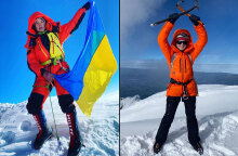 Η Αντονίνα Σαμοΐλοβα με την ουκρανική σημαία στην κορυφή του Έβερεστ