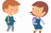 Σκίτσο στο οποίο ένα παιδί φτερνίζεται εξαιτίας των αλλεργιών.