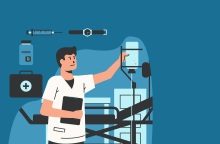 Εικονογράφηση που απεικονίζει γιατρό σε νοσοκομείο