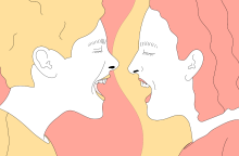 two people face to face yelling at each other-Antonella Macchiavello-mixkit