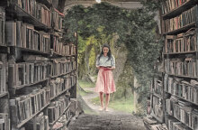 Εικονογράφηση με μια κοπέλα που διαβάζει βιβλίο